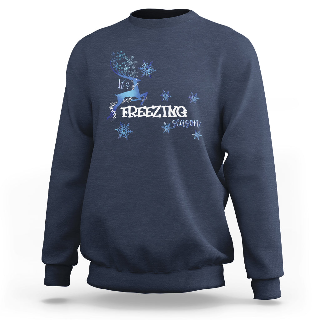 Freezing Season Christmas Reindeer Snowflake Sweatshirt - Wonder Print Shop