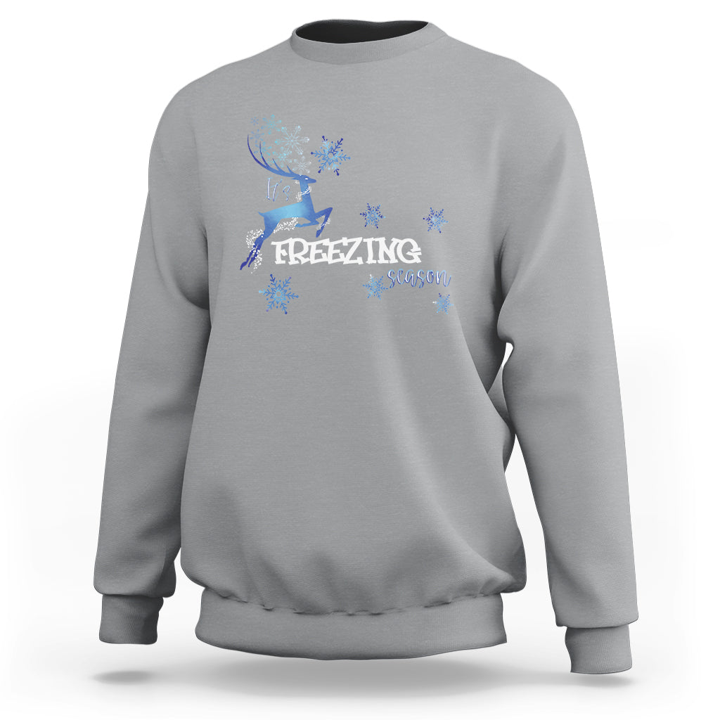 Freezing Season Christmas Reindeer Snowflake Sweatshirt - Wonder Print Shop