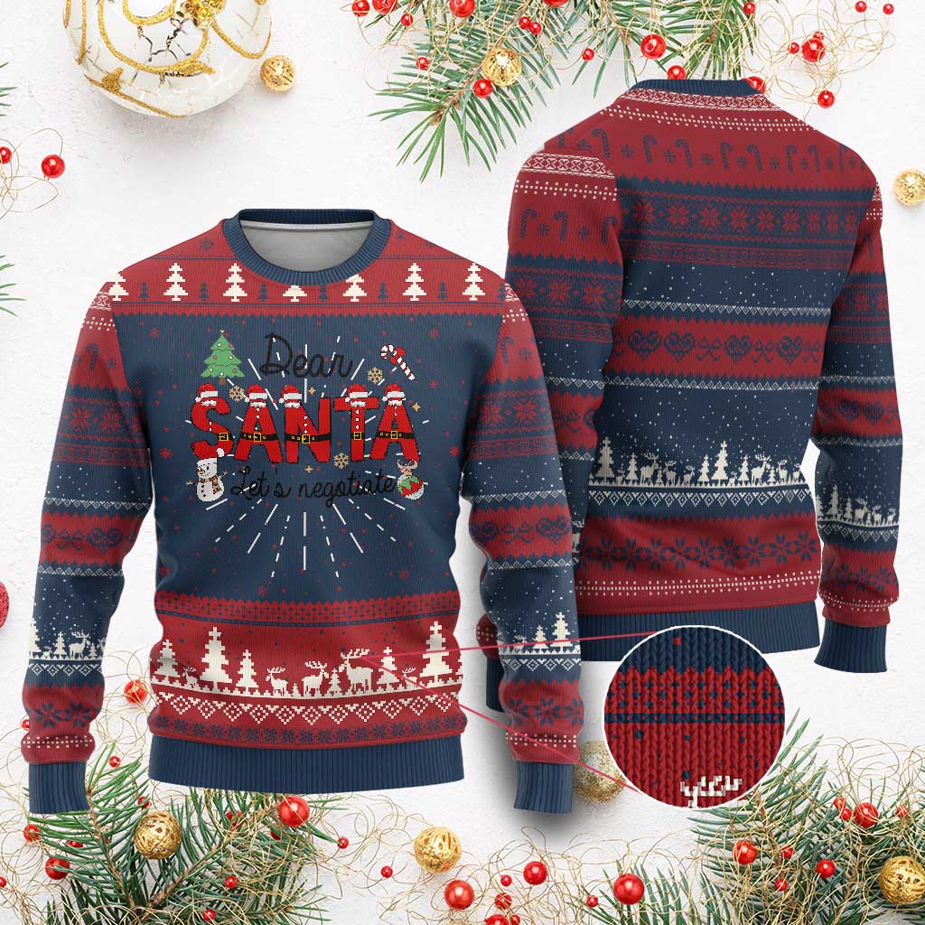 Funny Xmas Ugly Christmas Sweater Dear Santa Let's Negotiate - Wonder Print Shop