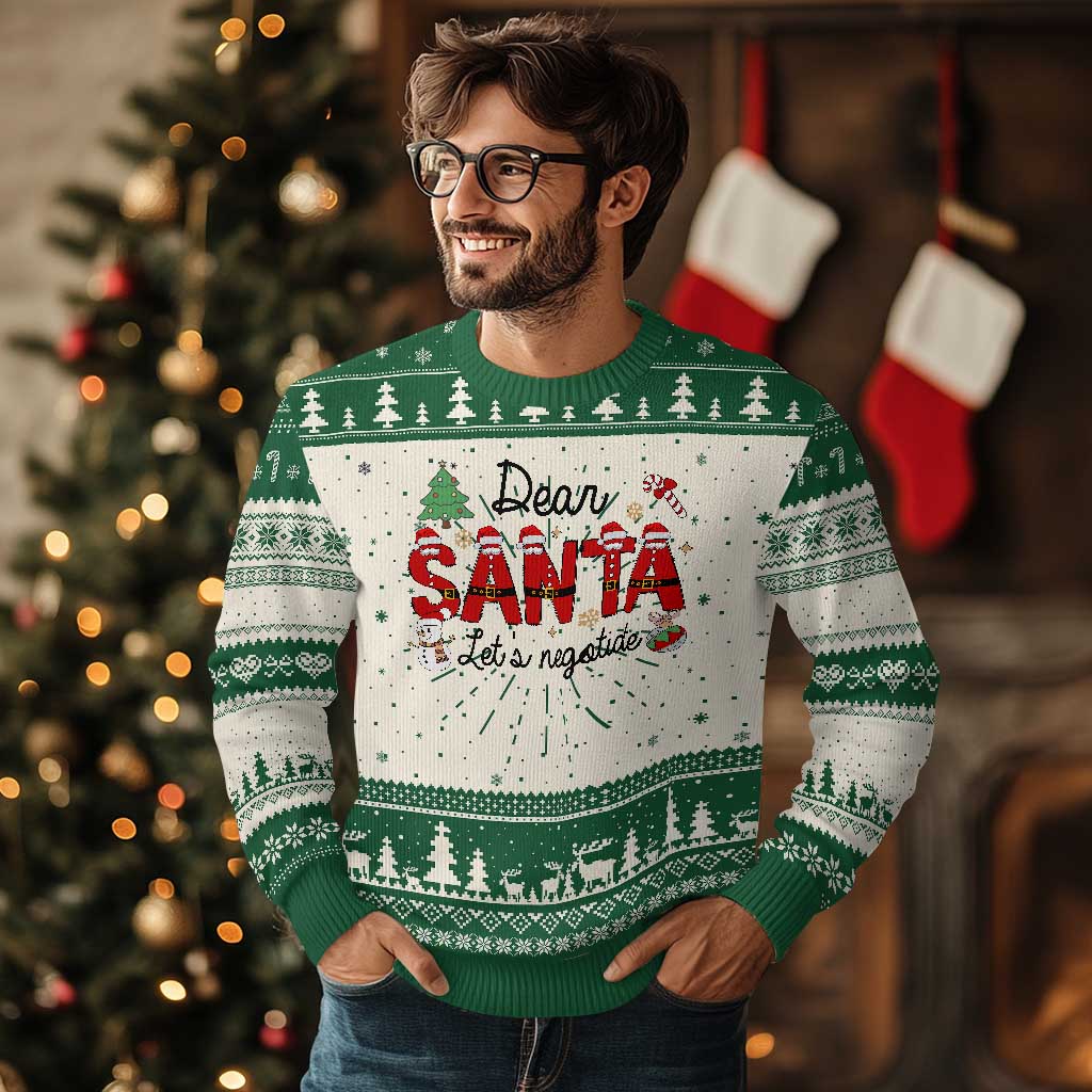 Funny Xmas Ugly Christmas Sweater Dear Santa Let's Negotiate - Wonder Print Shop