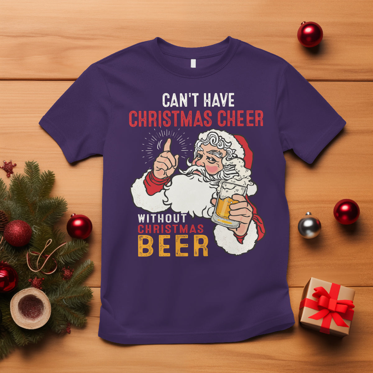 Can't Have Christmas Cheer Without Christmas Beer Santa Drinking T Shirt - Wonder Print Shop