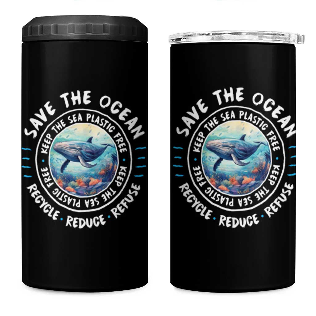 Earth Day Save The Ocean Humpback Whale 4 in 1 Can Cooler Tumbler