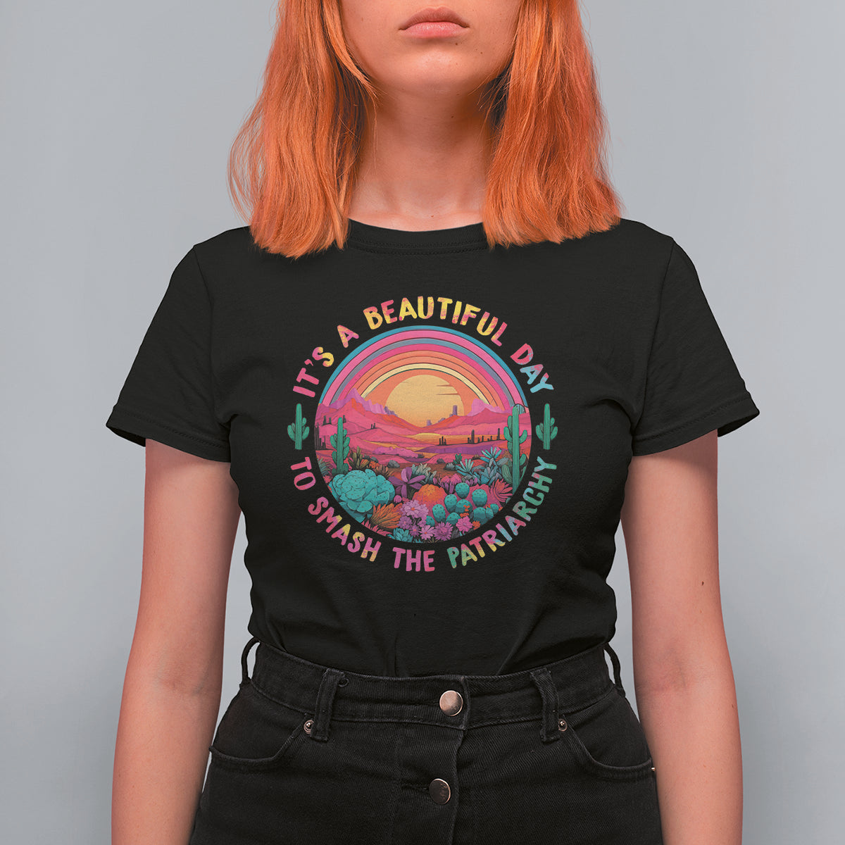 Feminist T Shirt For Women It's A Beautiful Day To Smash The Patriarchy Rainbow - Wonder Print Shop