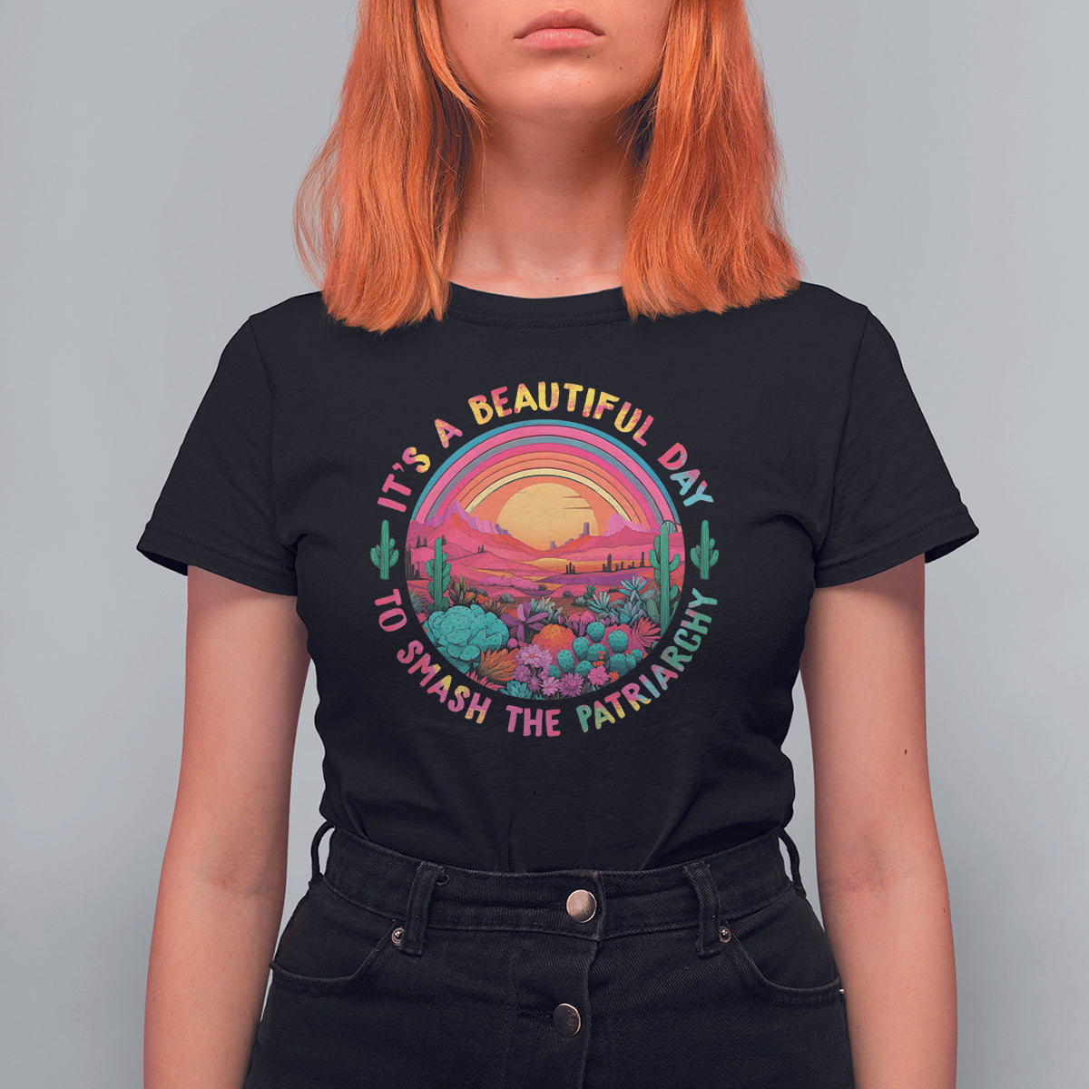 Feminist T Shirt For Women It's A Beautiful Day To Smash The Patriarchy Rainbow - Wonder Print Shop