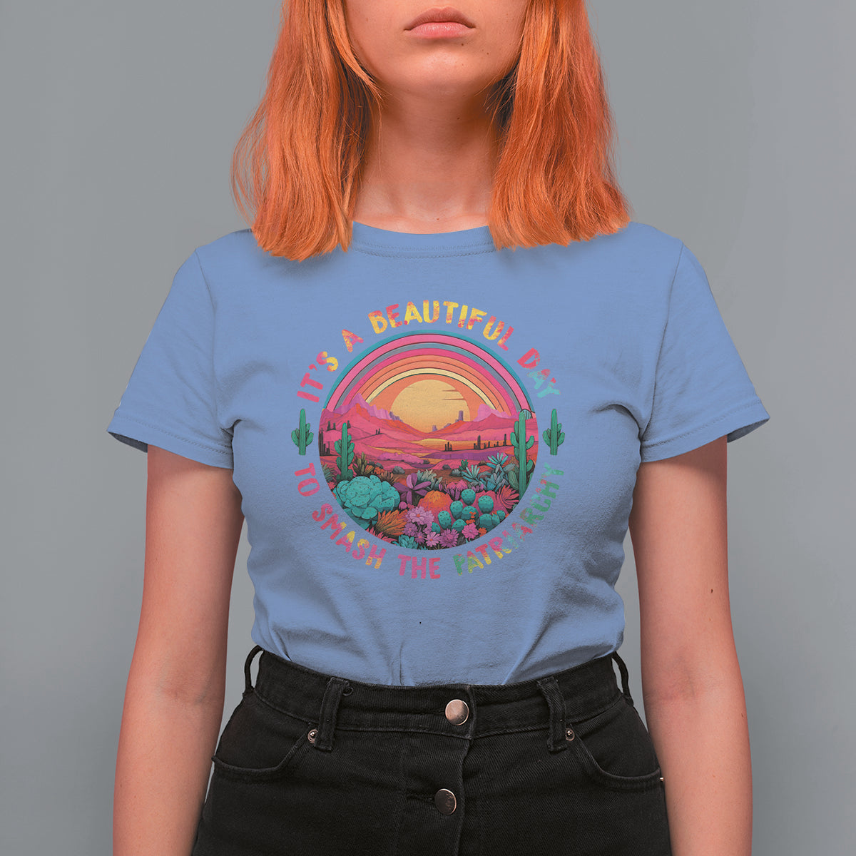 Feminist T Shirt For Women It's A Beautiful Day To Smash The Patriarchy Rainbow - Wonder Print Shop