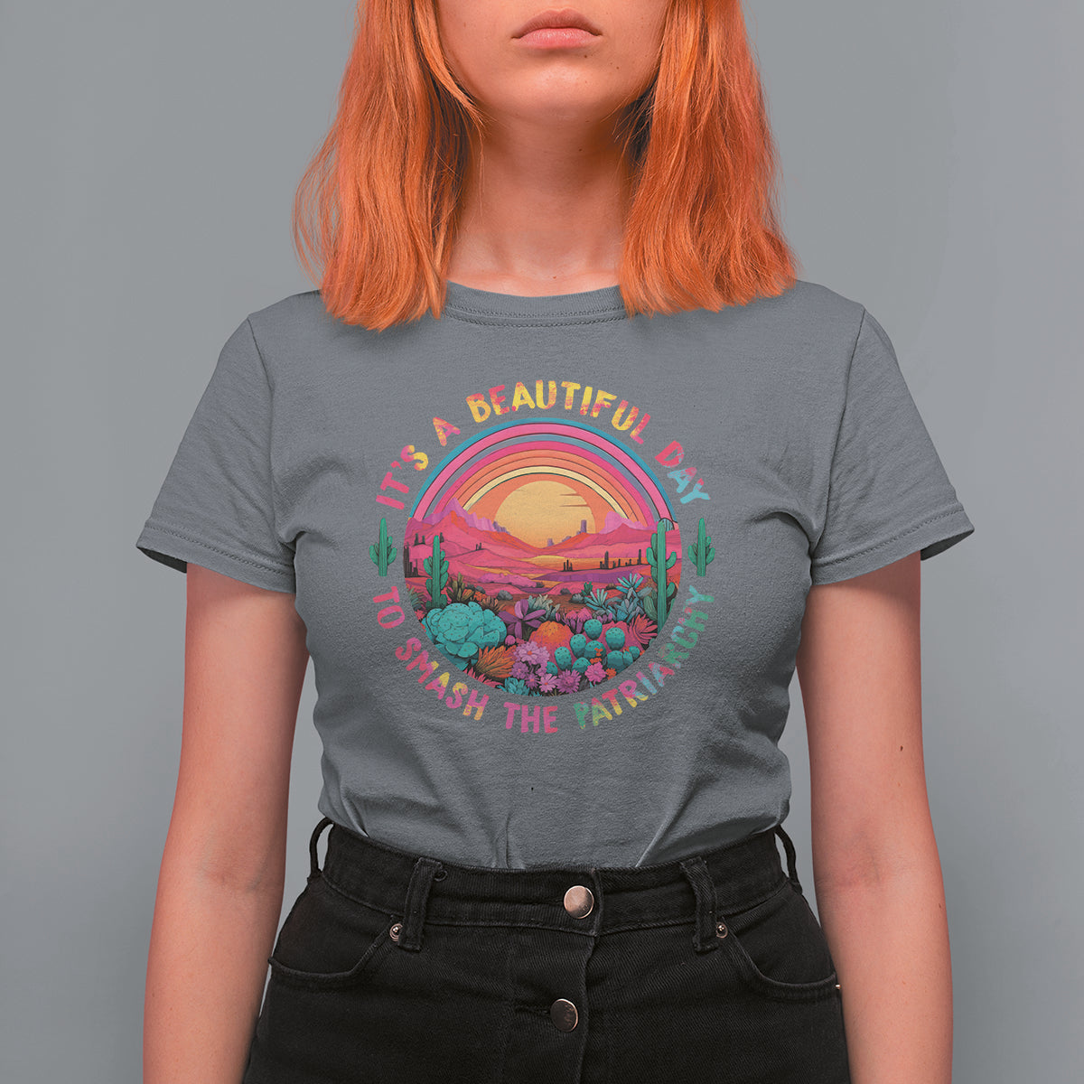 Feminist T Shirt For Women It's A Beautiful Day To Smash The Patriarchy Rainbow - Wonder Print Shop