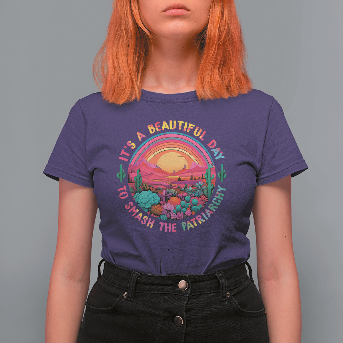 Feminist T Shirt For Women It's A Beautiful Day To Smash The Patriarchy Rainbow - Wonder Print Shop