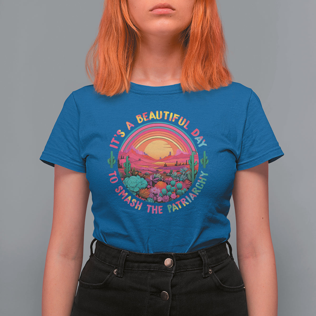Feminist T Shirt For Women It's A Beautiful Day To Smash The Patriarchy Rainbow - Wonder Print Shop