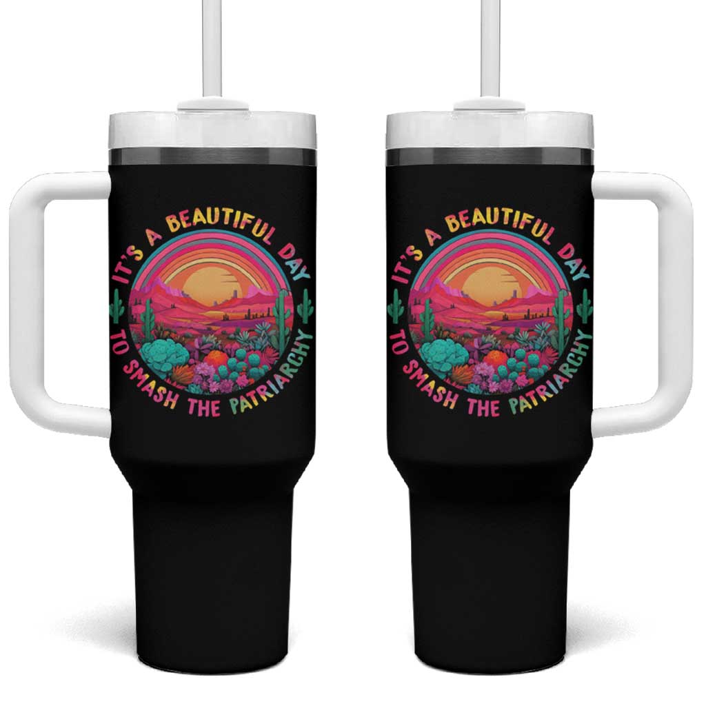 Feminist Tumbler With Handle It's A Beautiful Day To Smash The Patriarchy Rainbow