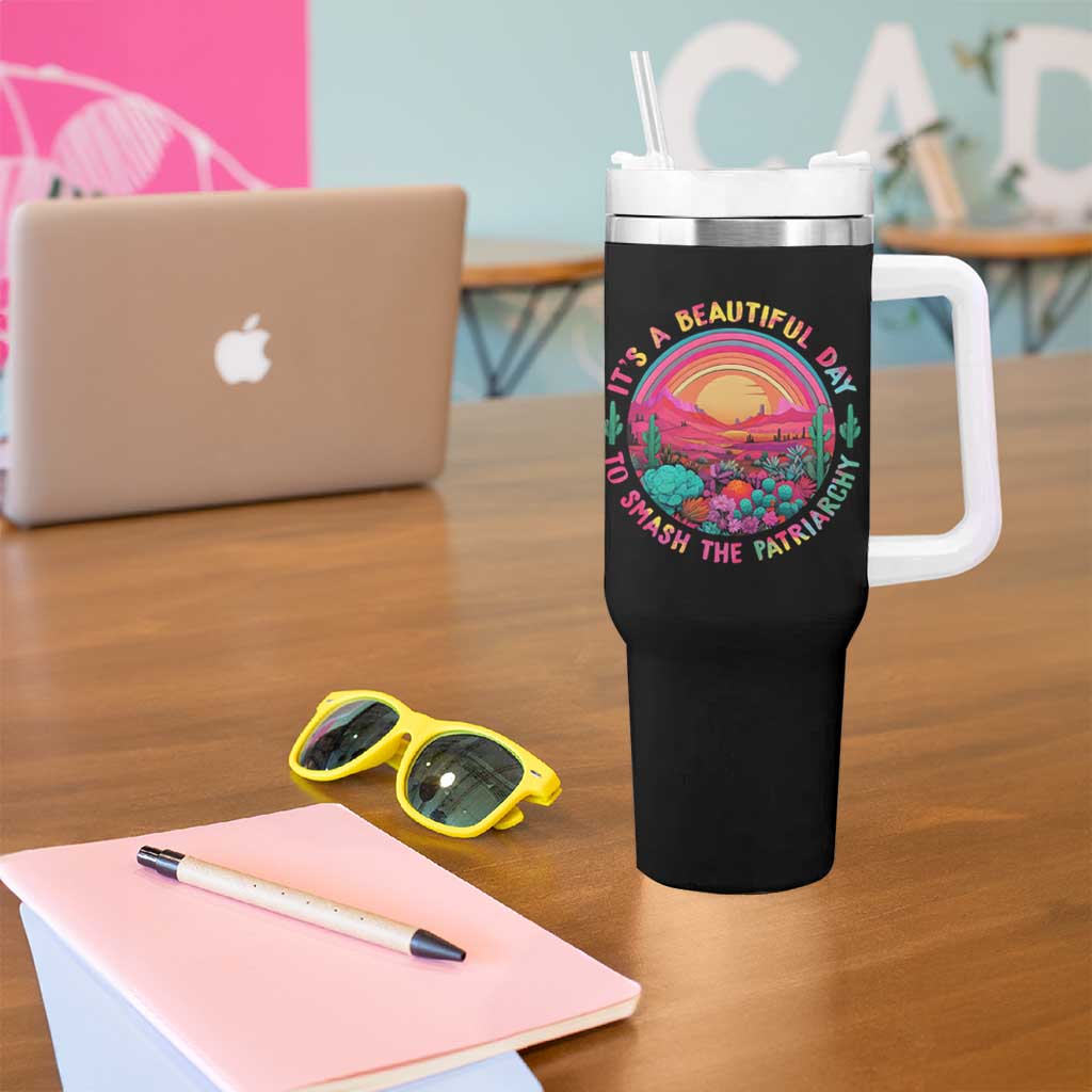 Feminist Tumbler With Handle It's A Beautiful Day To Smash The Patriarchy Rainbow