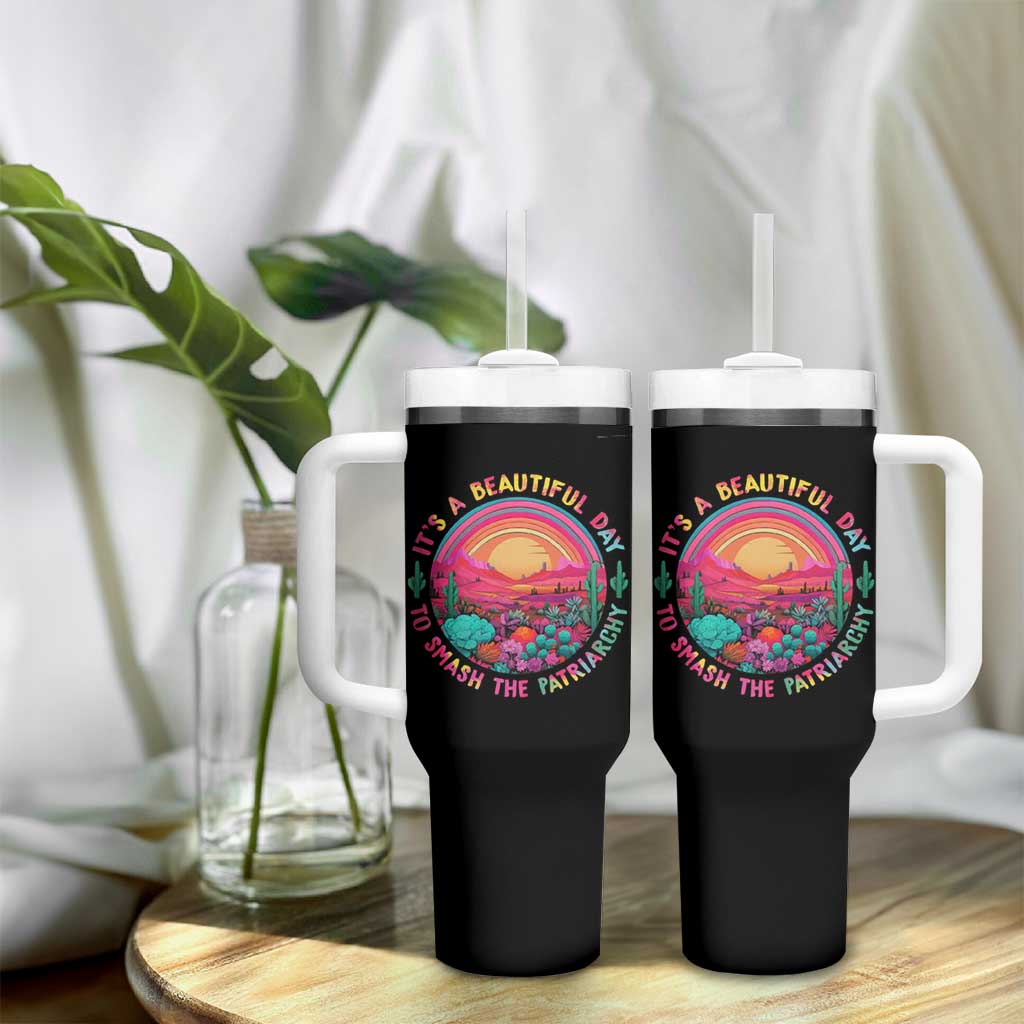Feminist Tumbler With Handle It's A Beautiful Day To Smash The Patriarchy Rainbow