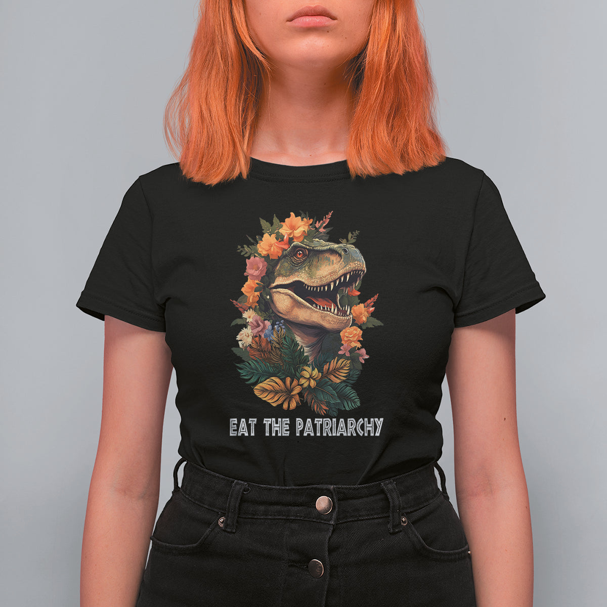 Eat The Patriarchy Feminist Dinosaur T Shirt For Women - Wonder Print Shop