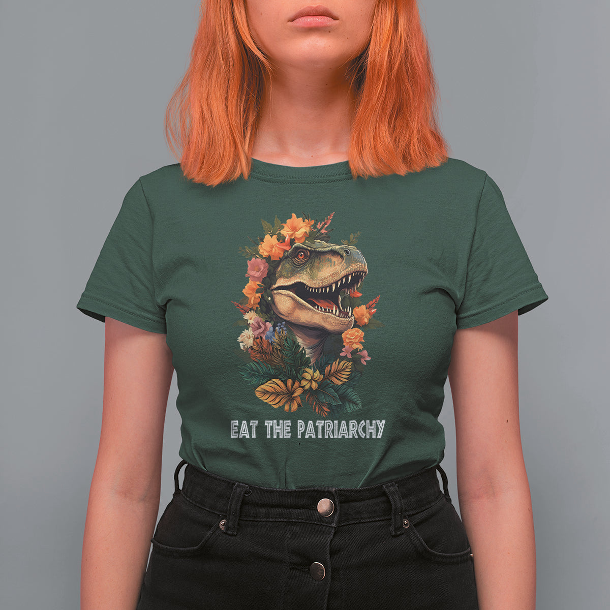 Eat The Patriarchy Feminist Dinosaur T Shirt For Women - Wonder Print Shop