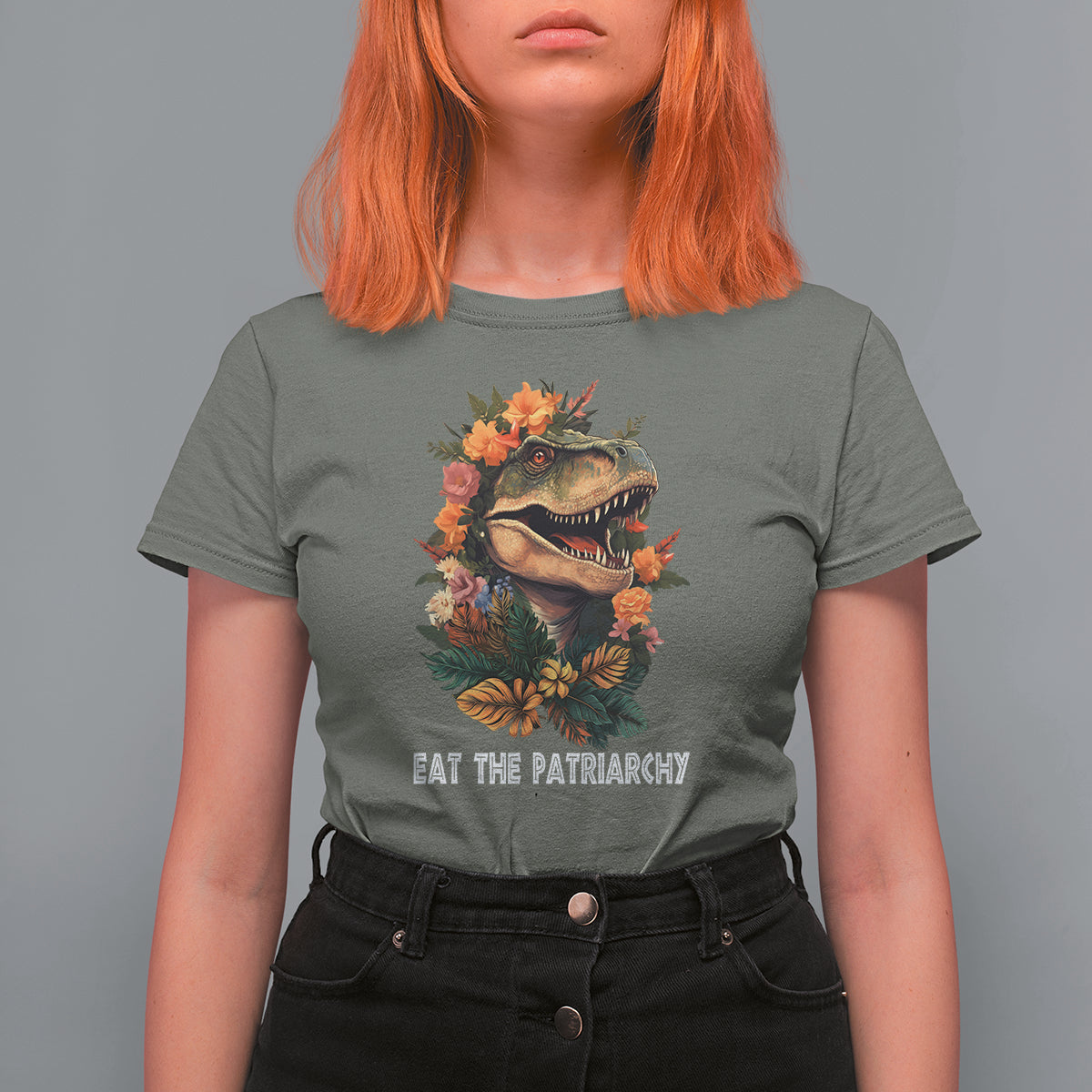 Eat The Patriarchy Feminist Dinosaur T Shirt For Women - Wonder Print Shop