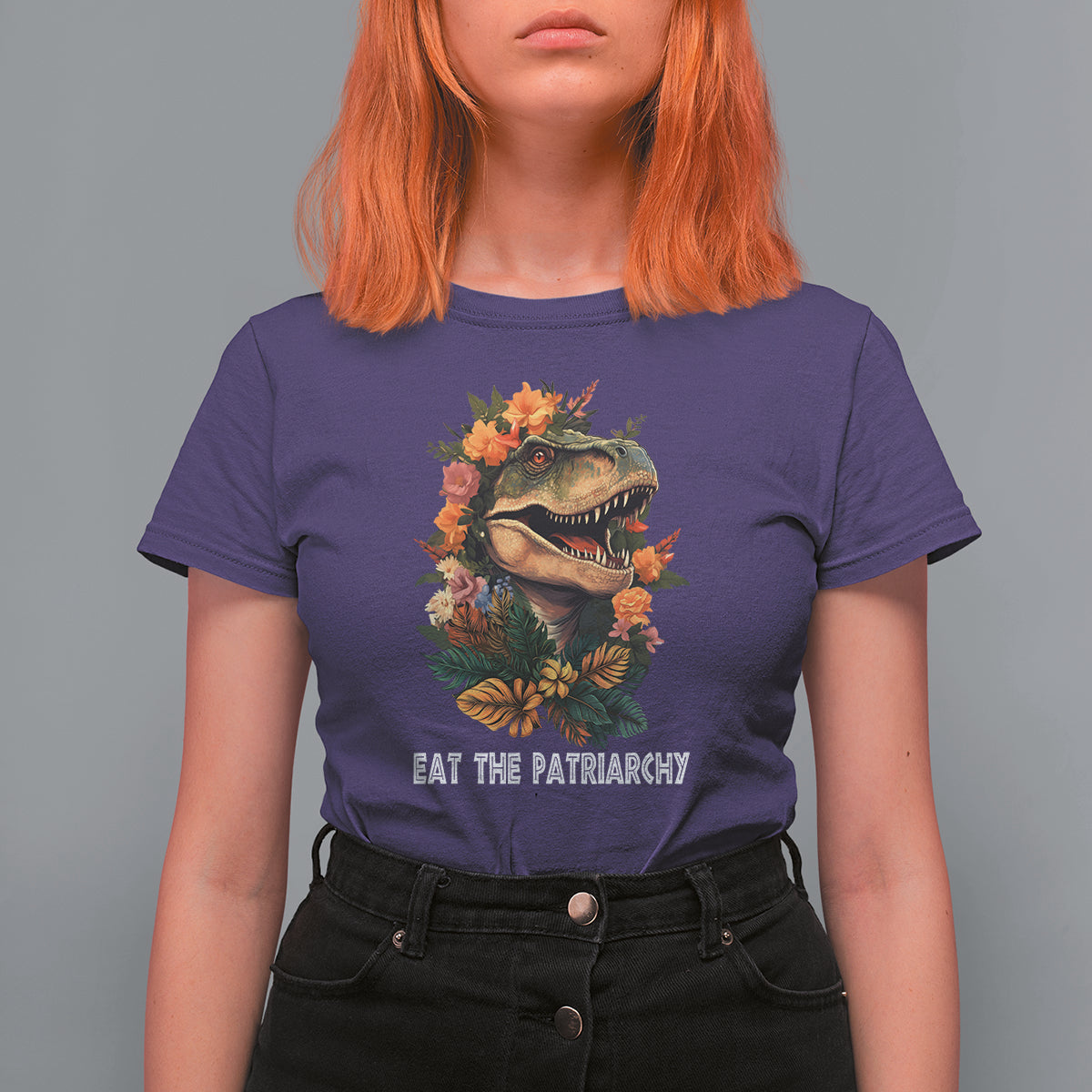 Eat The Patriarchy Feminist Dinosaur T Shirt For Women - Wonder Print Shop
