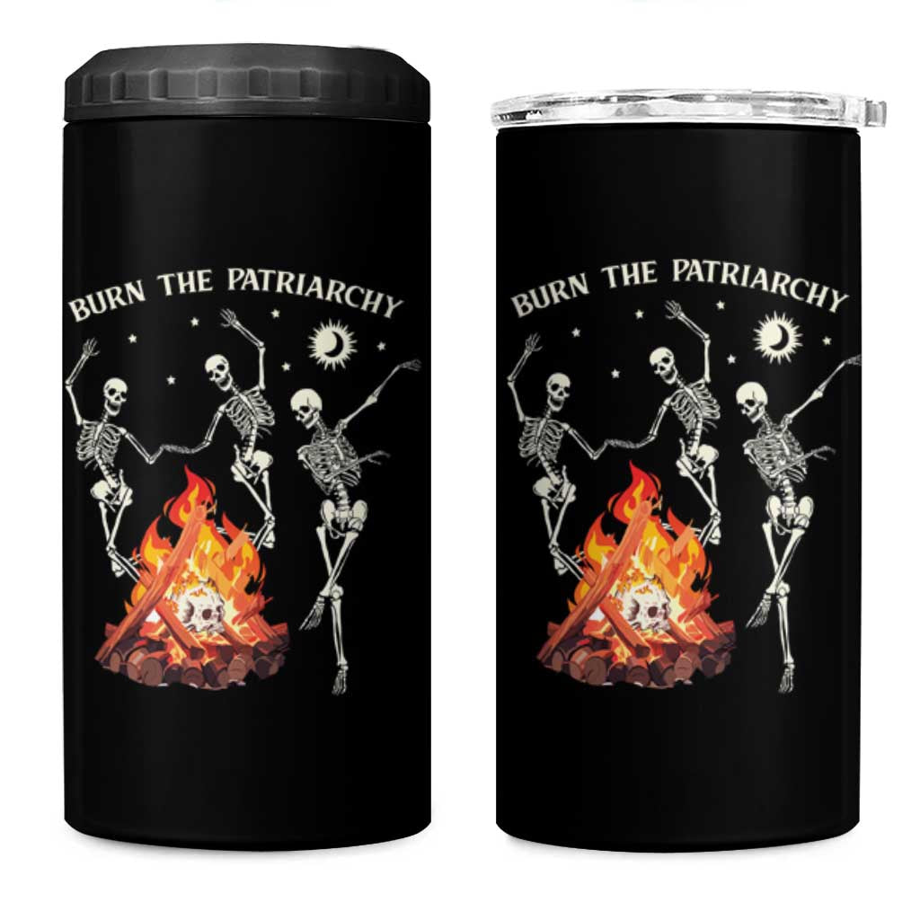 Funny Feminist 4 in 1 Can Cooler Tumbler Burn The Patriarchy Skeleton Dancing