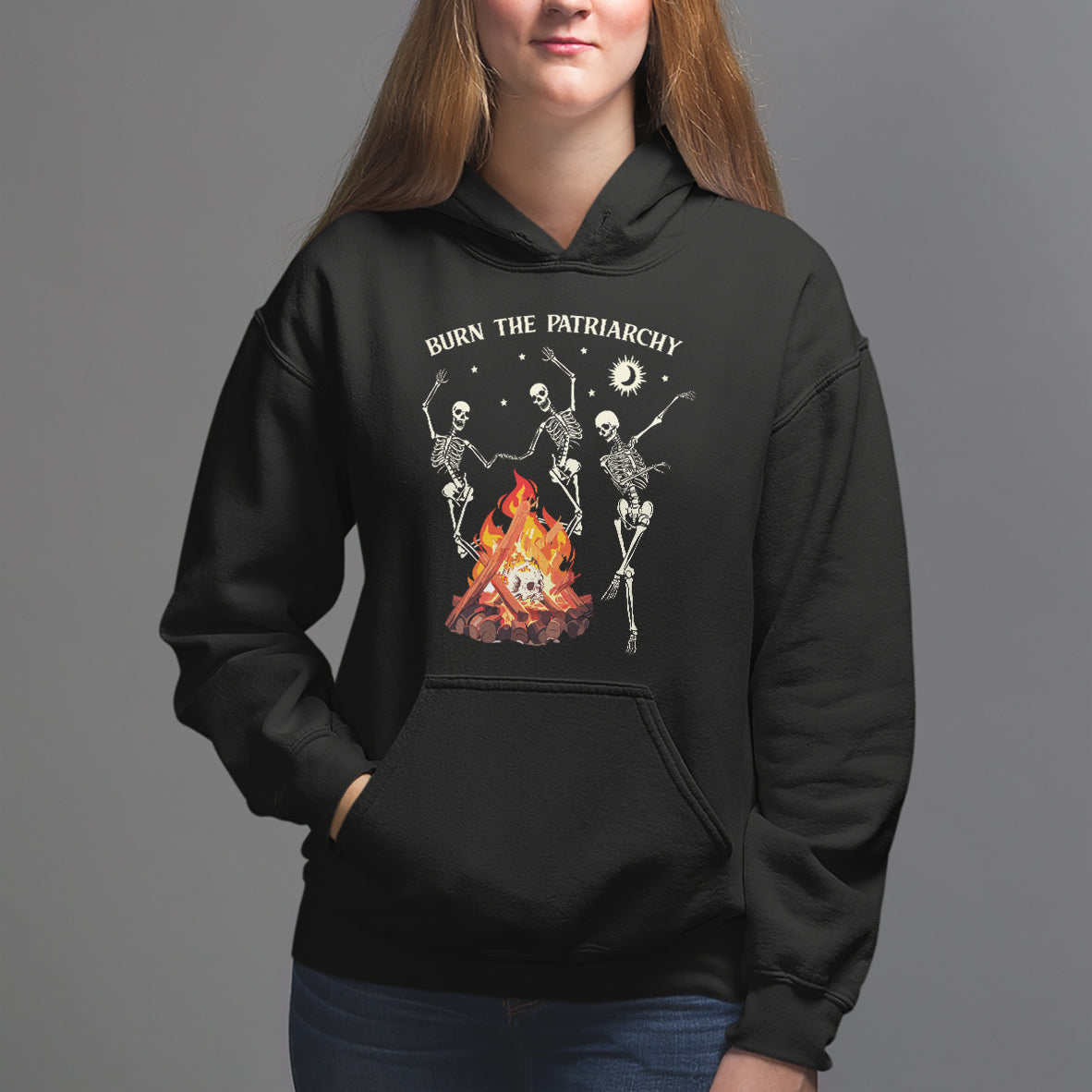 Funny Feminist Hoodie Burn The Patriarchy Skeleton Dancing - Wonder Print Shop