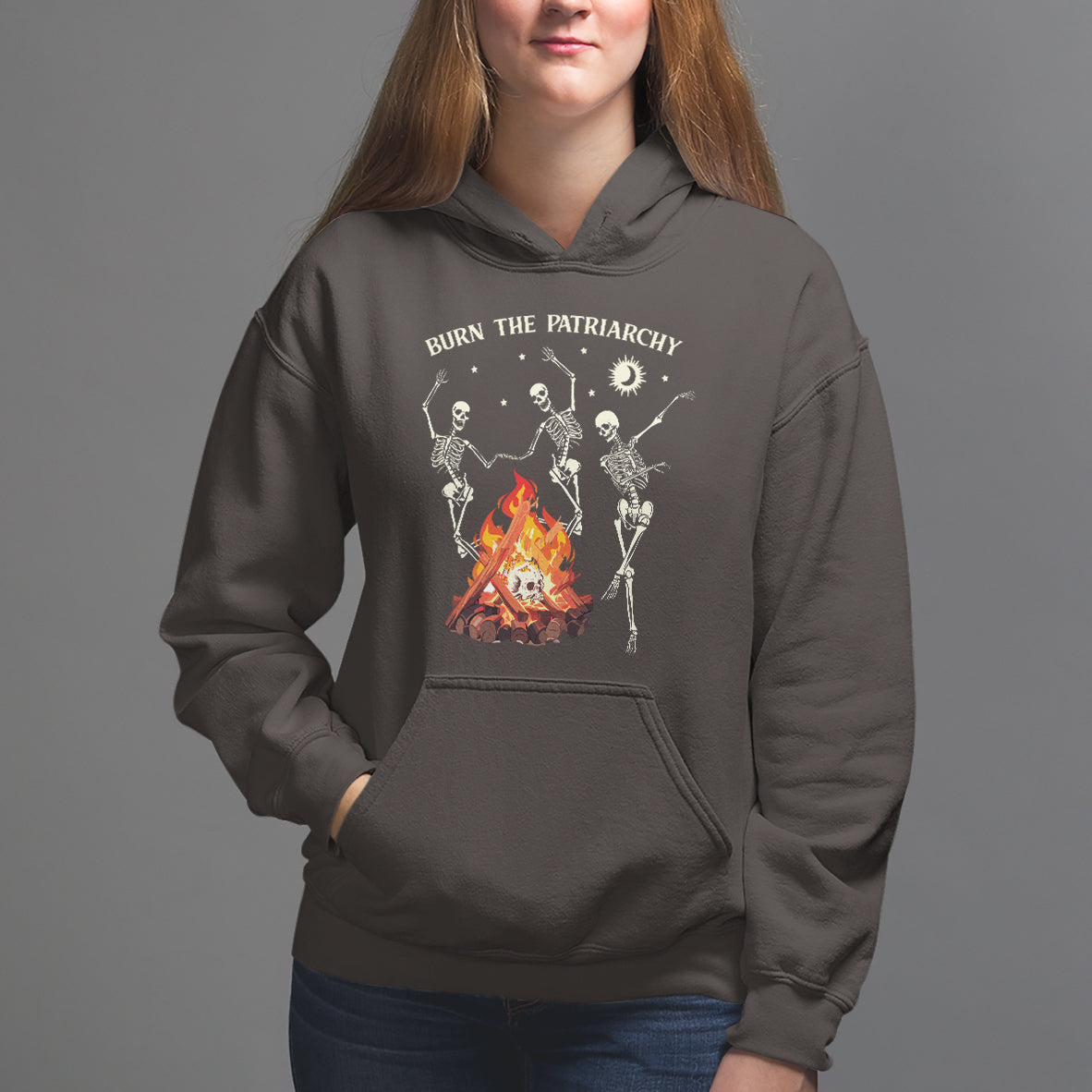 Funny Feminist Hoodie Burn The Patriarchy Skeleton Dancing - Wonder Print Shop