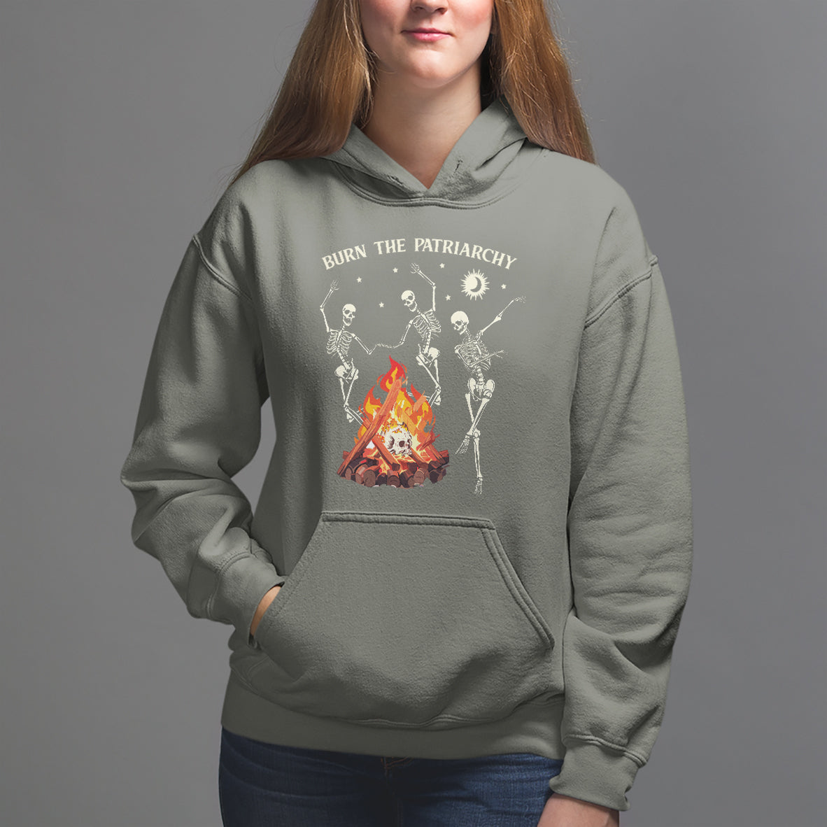 Funny Feminist Hoodie Burn The Patriarchy Skeleton Dancing - Wonder Print Shop