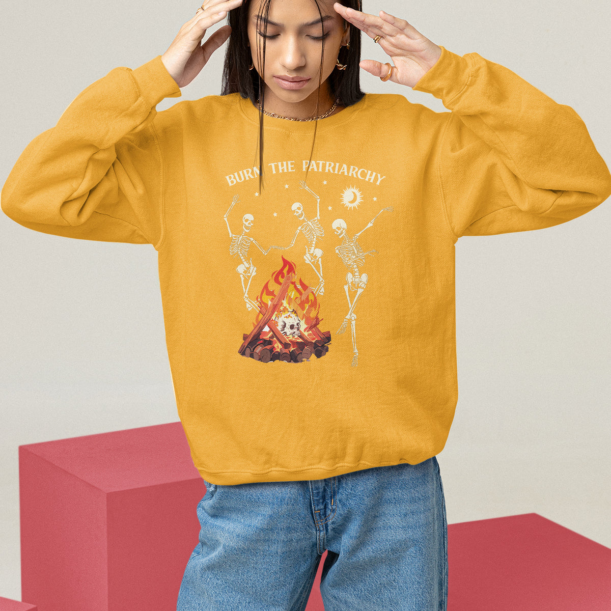 Funny Feminist Sweatshirt Burn The Patriarchy Skeleton Dancing - Wonder Print Shop