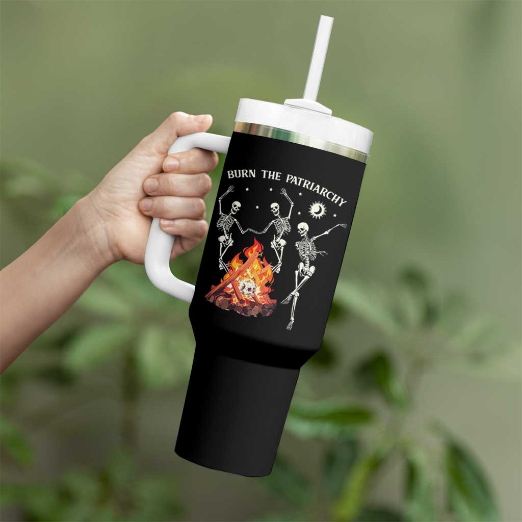 Funny Feminist Tumbler With Handle Burn The Patriarchy Skeleton Dancing