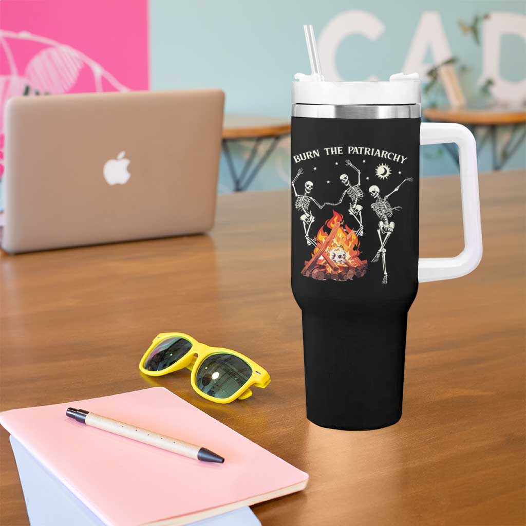 Funny Feminist Tumbler With Handle Burn The Patriarchy Skeleton Dancing