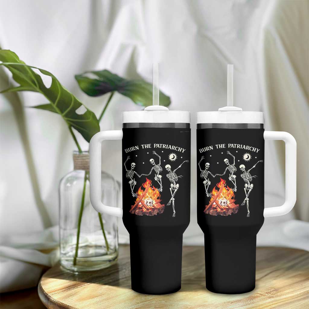 Funny Feminist Tumbler With Handle Burn The Patriarchy Skeleton Dancing
