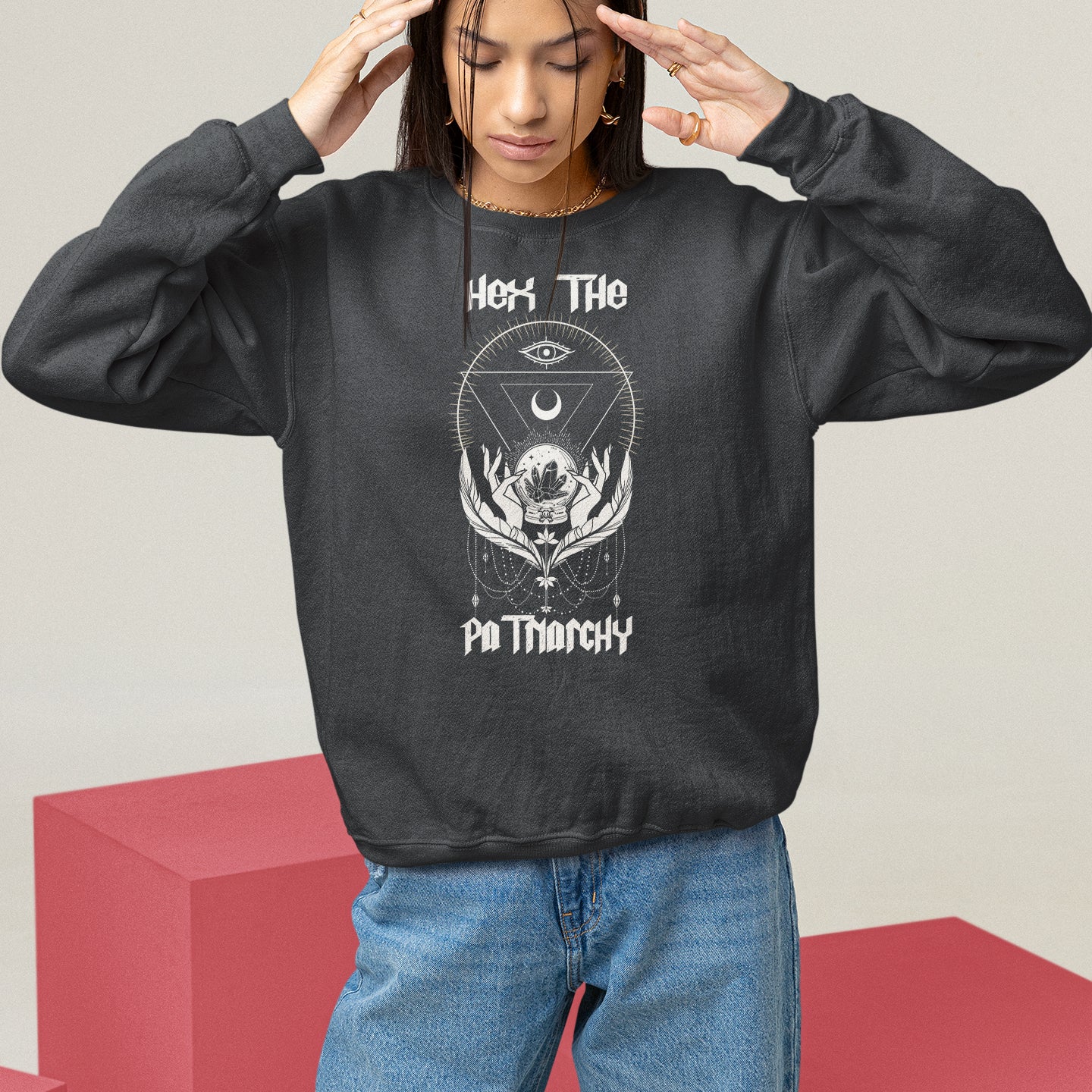 Hex The Patriarchy Feminist Witch Celestial Moon Sweatshirt - Wonder Print Shop