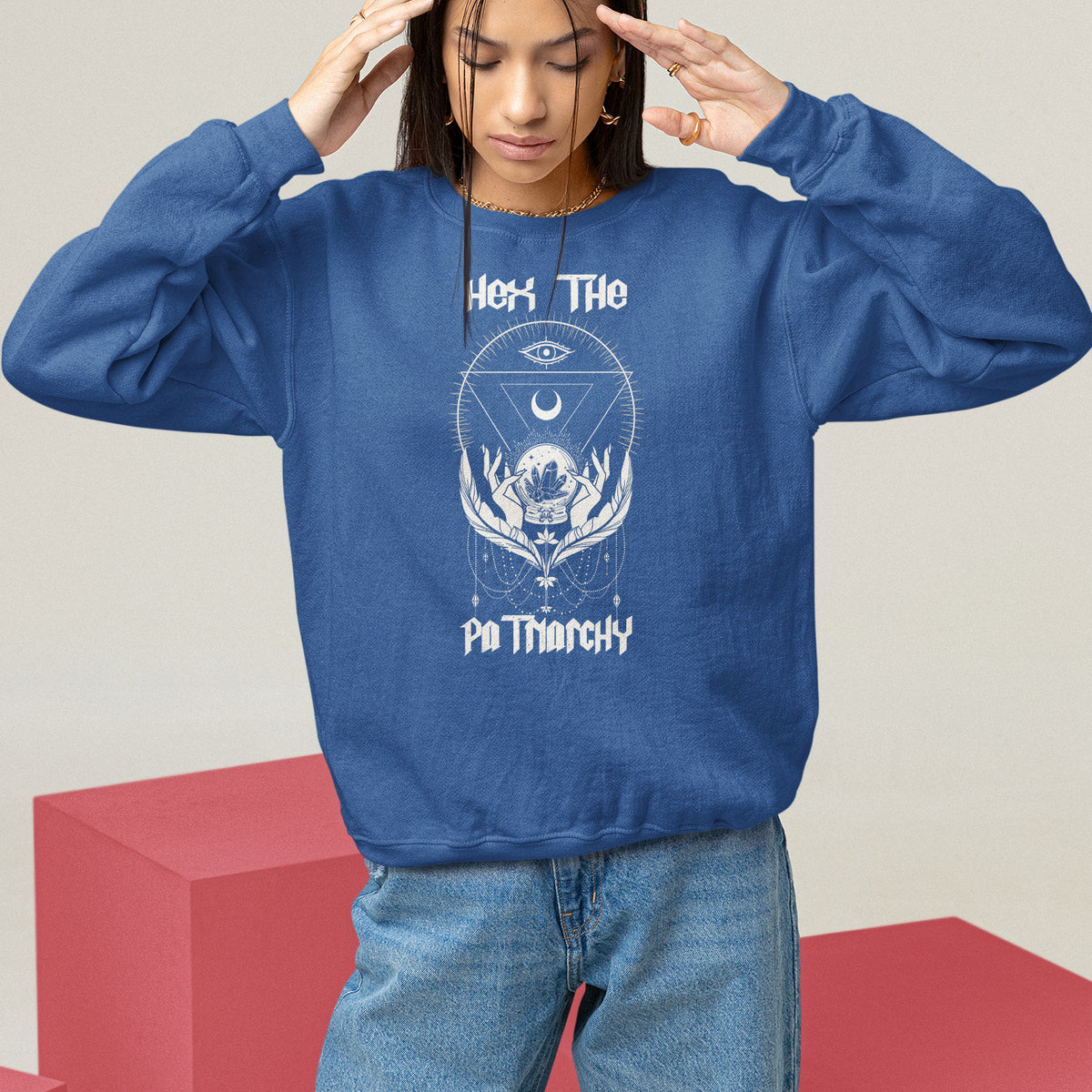 Hex The Patriarchy Feminist Witch Celestial Moon Sweatshirt - Wonder Print Shop