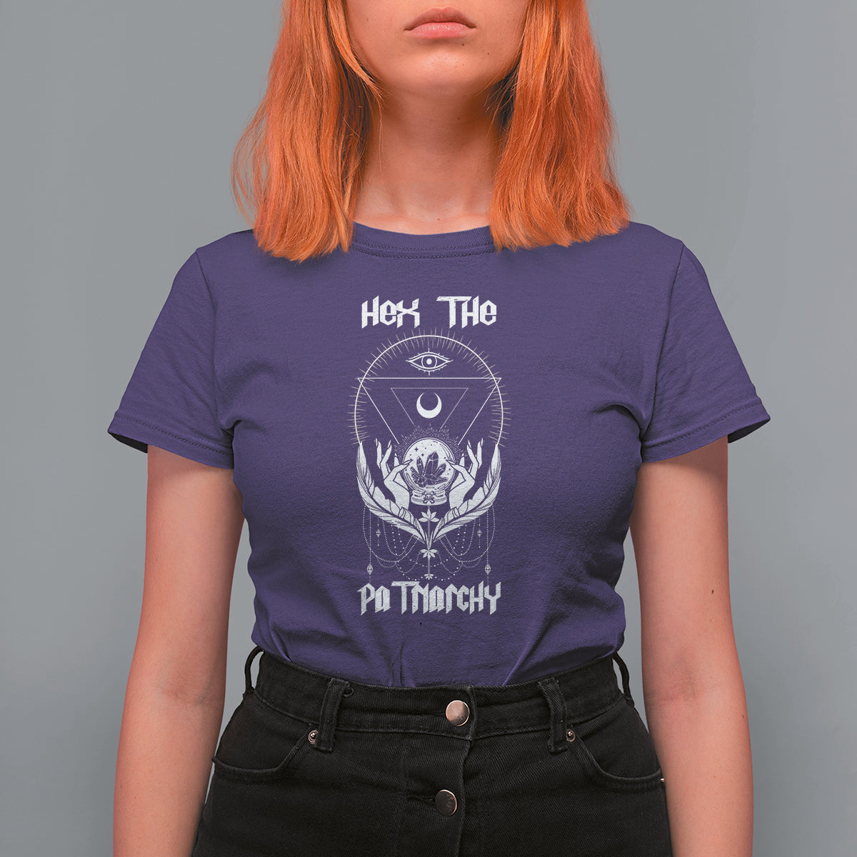 Hex The Patriarchy Feminist Witch Celestial Moon T Shirt For Women - Wonder Print Shop