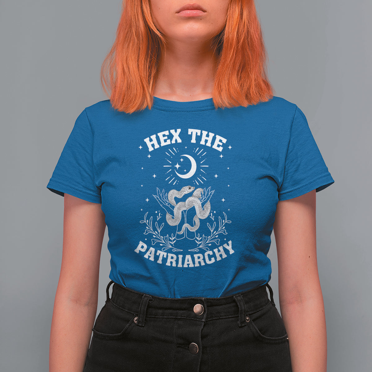 Feminist Witch T Shirt For Women Hex The Patriarchy Celestial Moon Snake - Wonder Print Shop