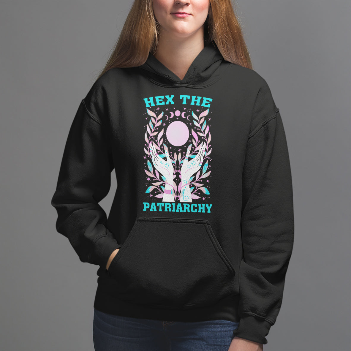Feminist Witch Hoodie Hex The Patriarchy Celestial Moon - Wonder Print Shop