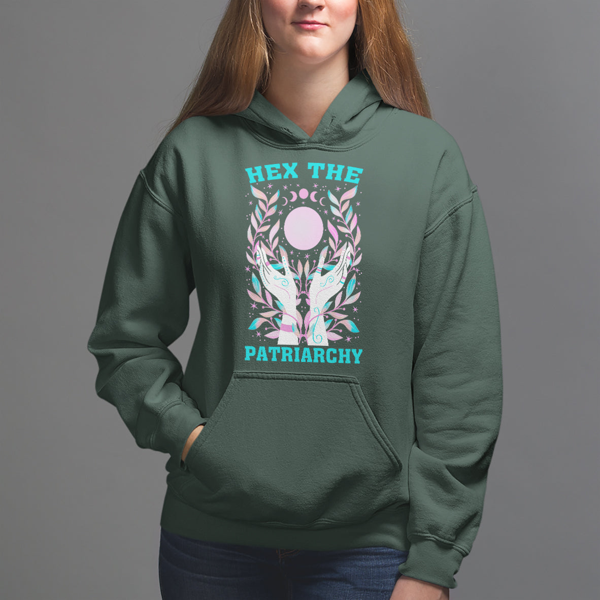 Feminist Witch Hoodie Hex The Patriarchy Celestial Moon - Wonder Print Shop