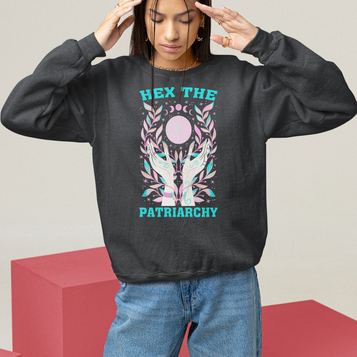Feminist Witch Sweatshirt Hex The Patriarchy Celestial Moon - Wonder Print Shop