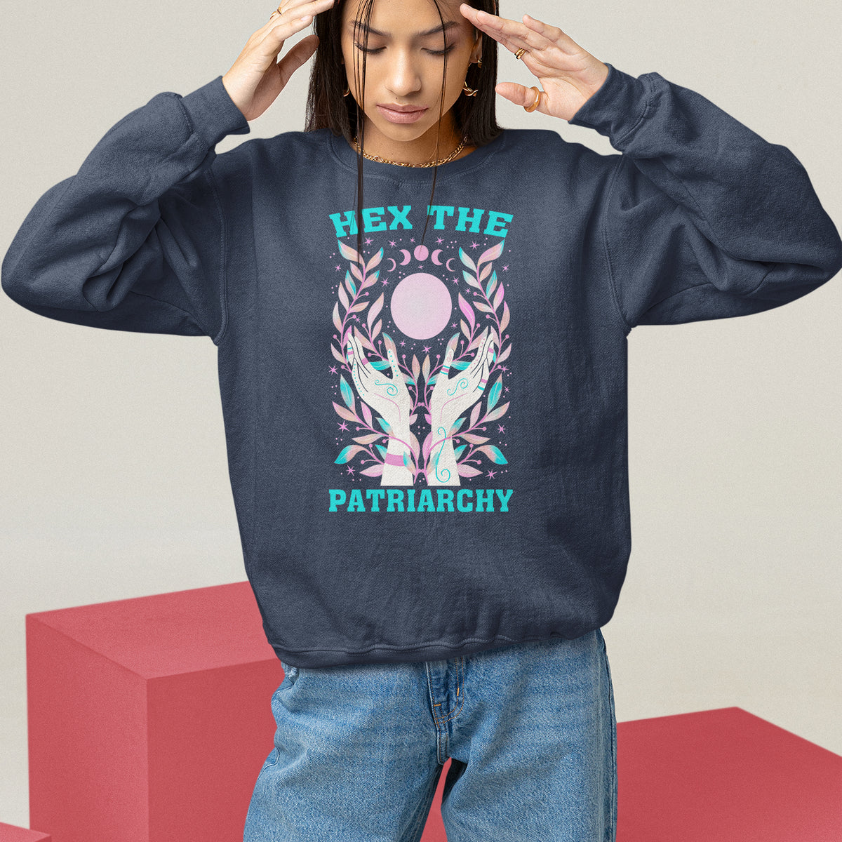 Feminist Witch Sweatshirt Hex The Patriarchy Celestial Moon - Wonder Print Shop