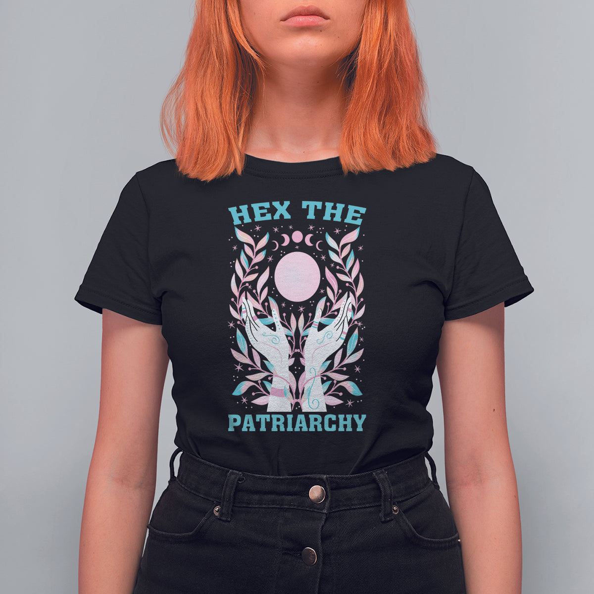 Feminist Witch T Shirt For Women Hex The Patriarchy Celestial Moon - Wonder Print Shop