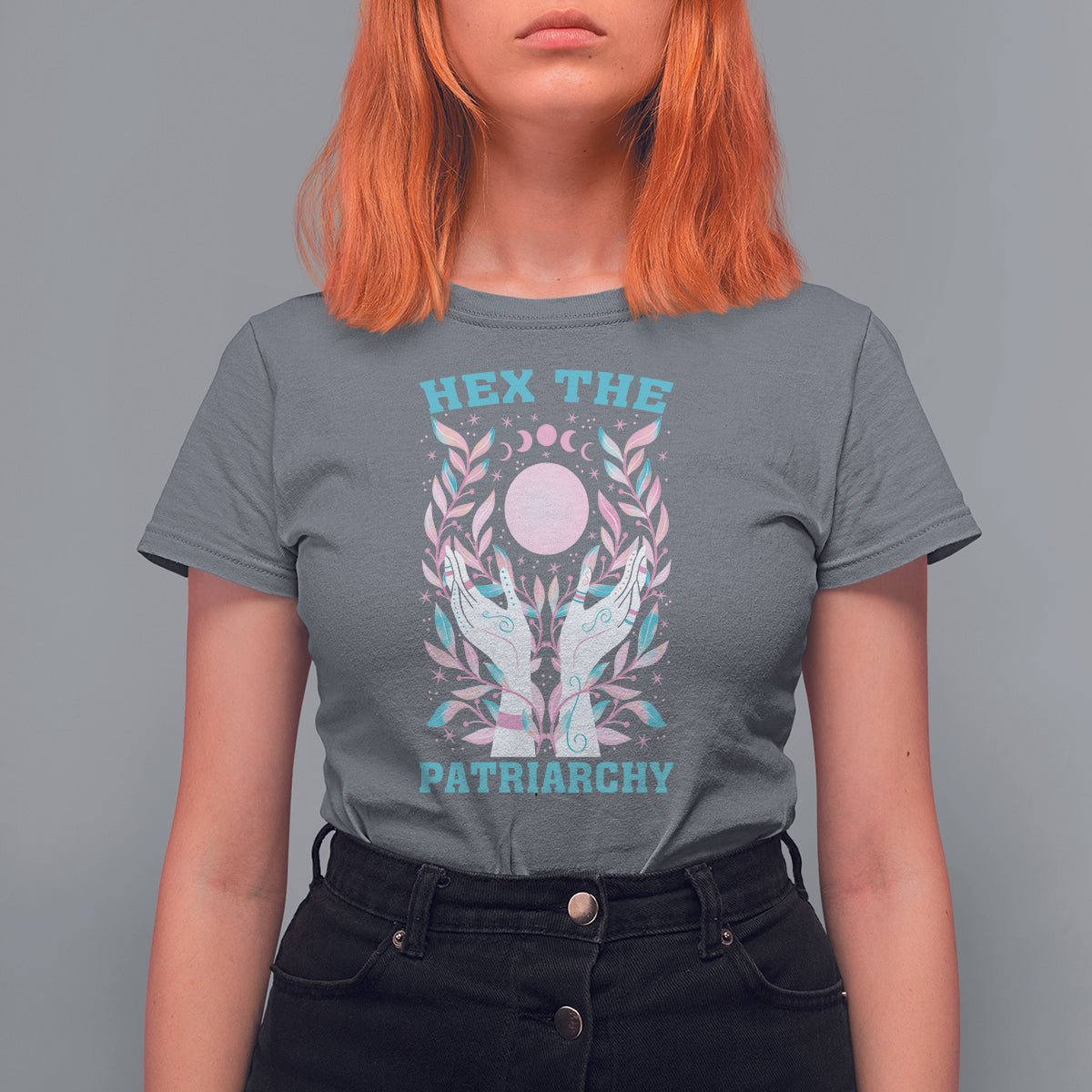 Feminist Witch T Shirt For Women Hex The Patriarchy Celestial Moon - Wonder Print Shop