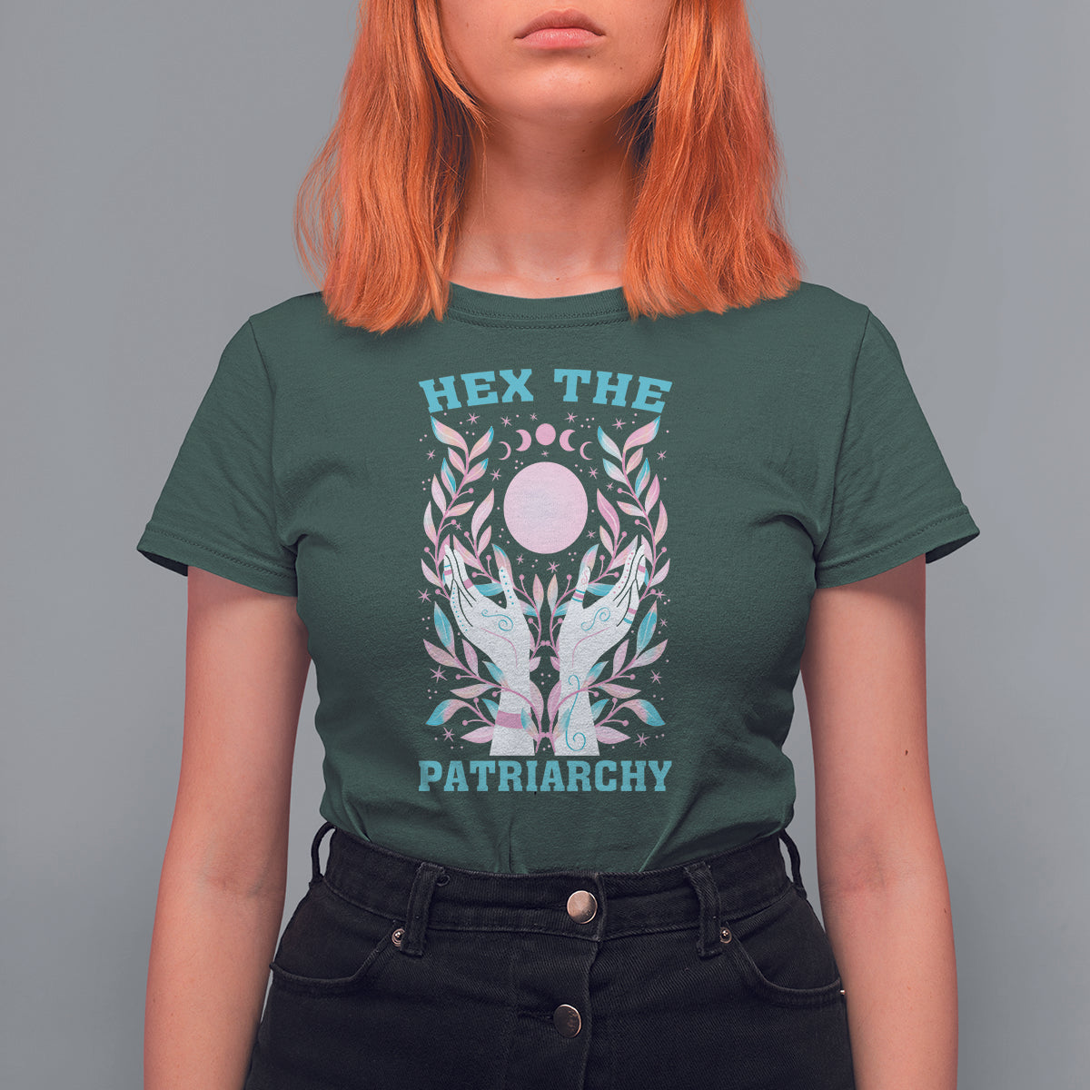 Feminist Witch T Shirt For Women Hex The Patriarchy Celestial Moon - Wonder Print Shop