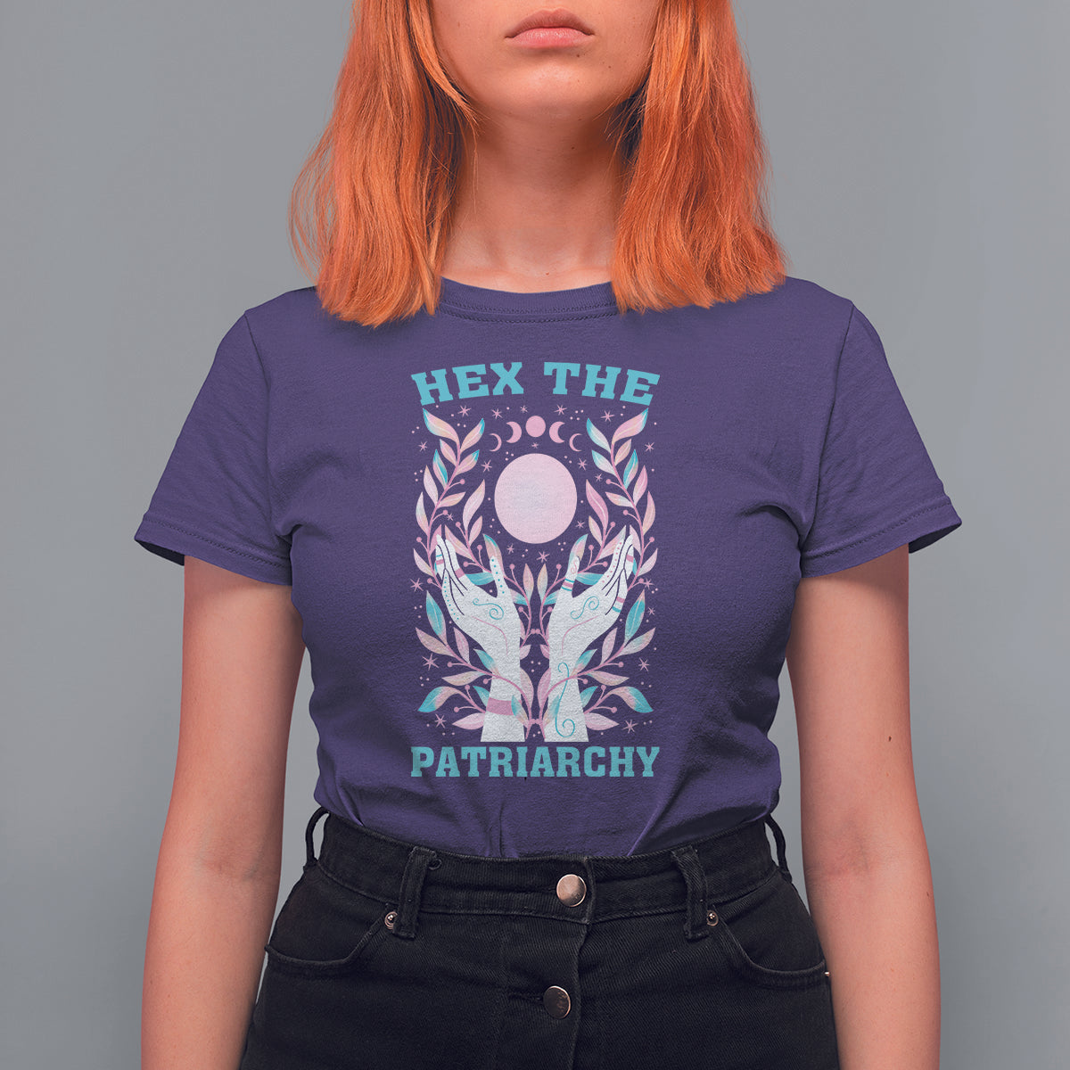 Feminist Witch T Shirt For Women Hex The Patriarchy Celestial Moon - Wonder Print Shop