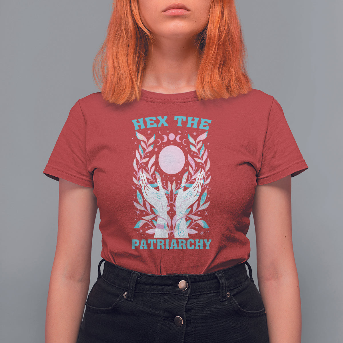 Feminist Witch T Shirt For Women Hex The Patriarchy Celestial Moon - Wonder Print Shop