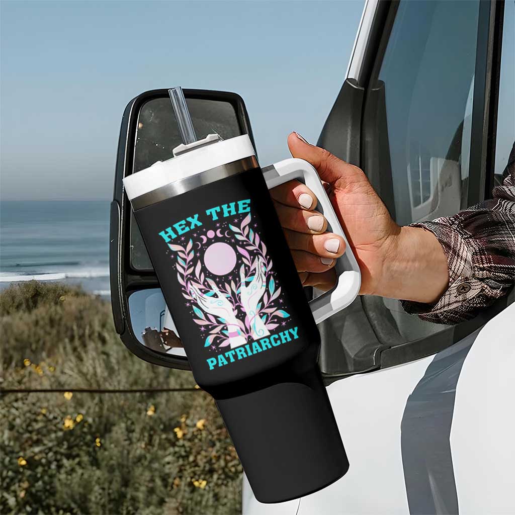 Feminist Witch Tumbler With Handle Hex The Patriarchy Celestial Moon