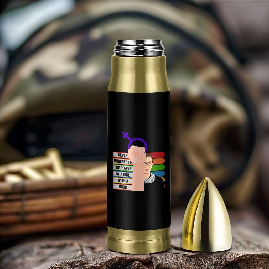 Feminist Bullet Tumbler Never Underestimate The Power Of A Girl With A Book RBG