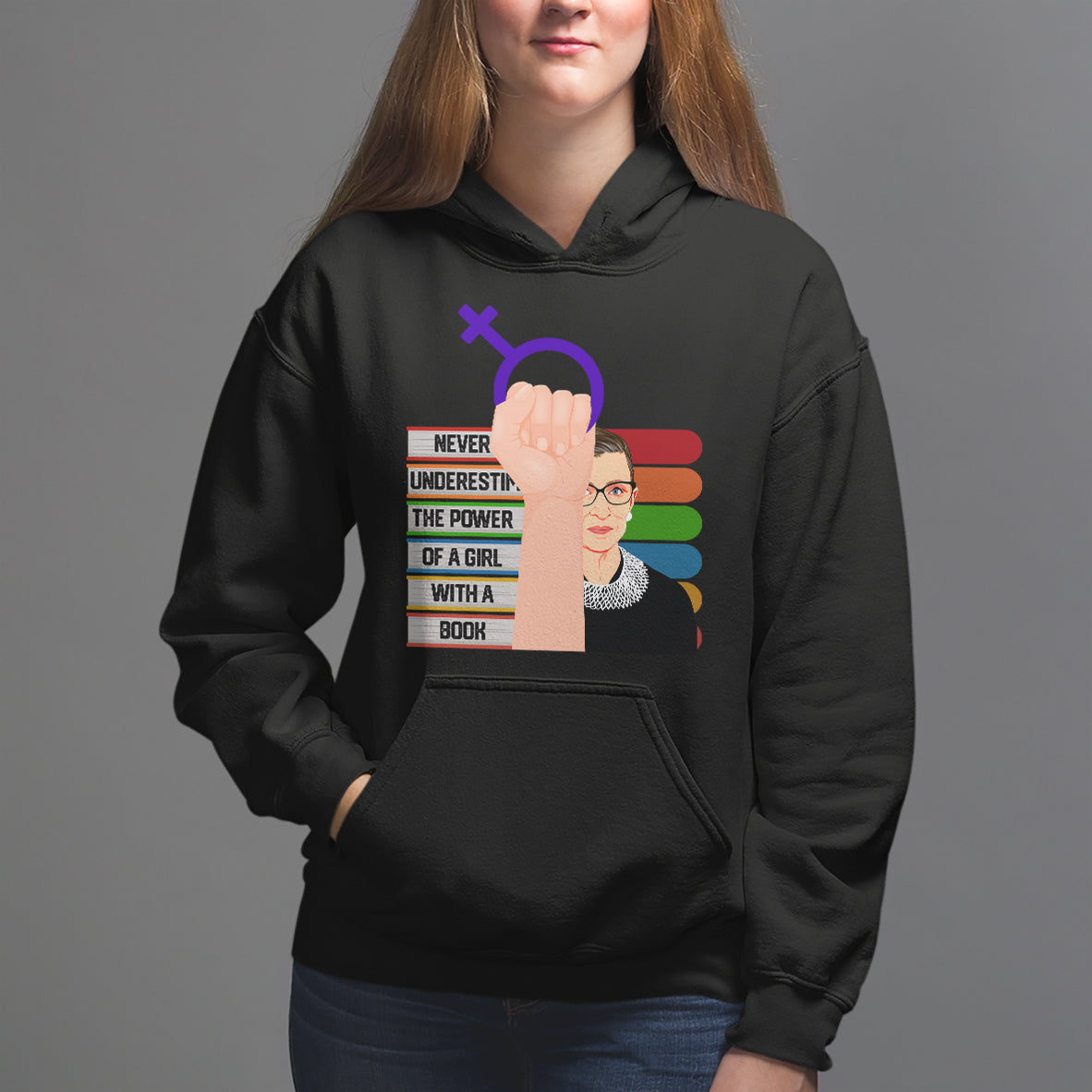 Feminist Hoodie Never Underestimate The Power Of A Girl With A Book RBG - Wonder Print Shop