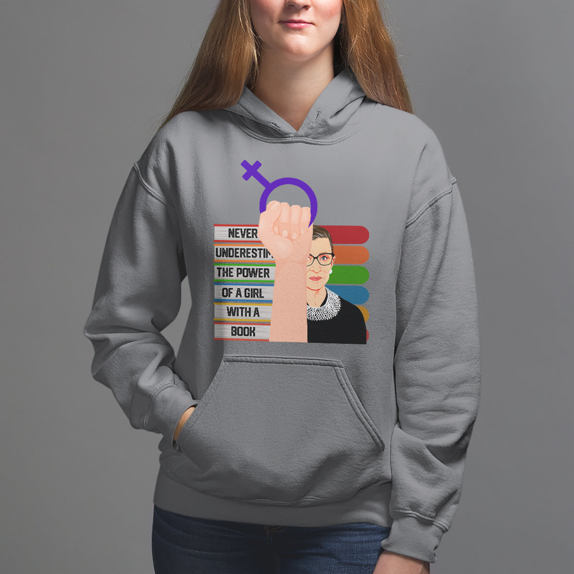 Feminist Hoodie Never Underestimate The Power Of A Girl With A Book RBG - Wonder Print Shop