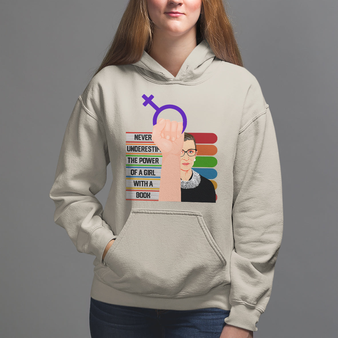 Feminist Hoodie Never Underestimate The Power Of A Girl With A Book RBG - Wonder Print Shop