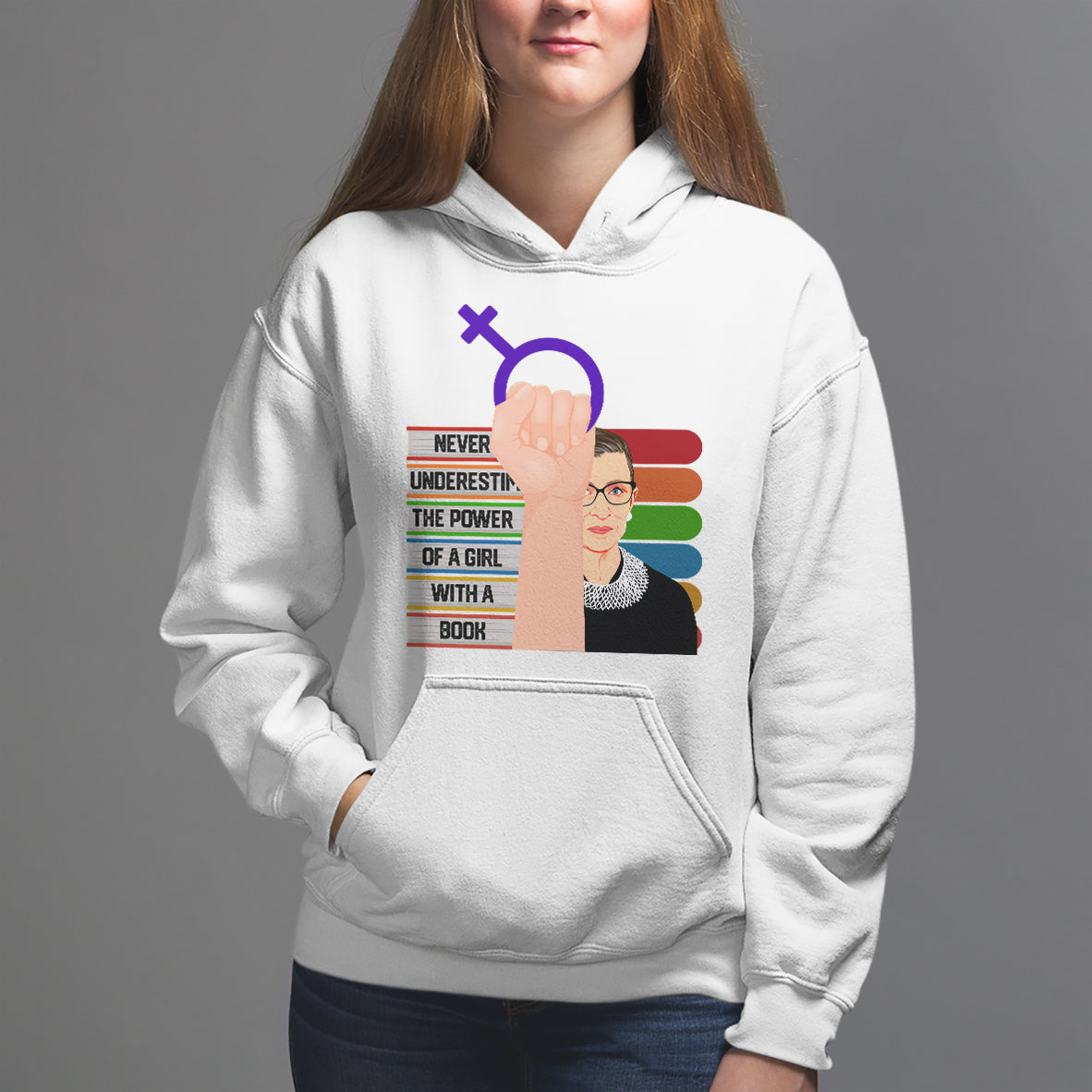 Feminist Hoodie Never Underestimate The Power Of A Girl With A Book RBG - Wonder Print Shop
