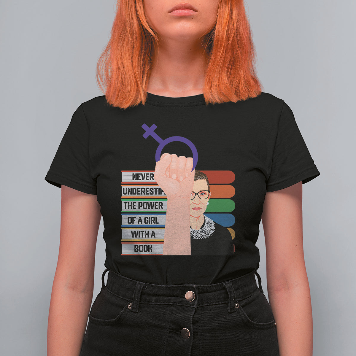 Feminist T Shirt For Women Never Underestimate The Power Of A Girl With A Book RBG - Wonder Print Shop