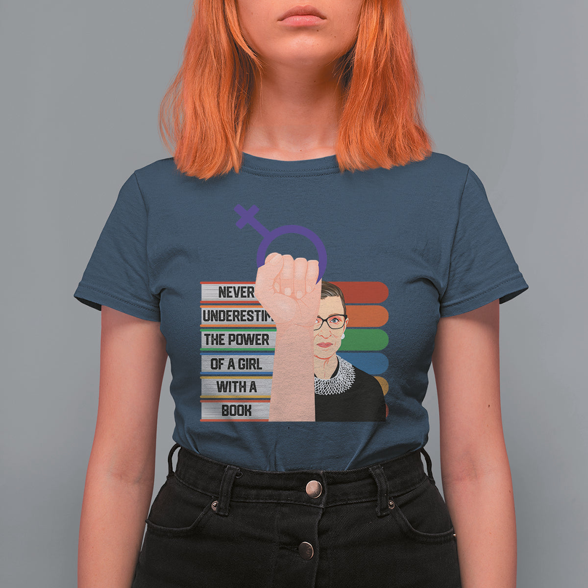 Feminist T Shirt For Women Never Underestimate The Power Of A Girl With A Book RBG - Wonder Print Shop