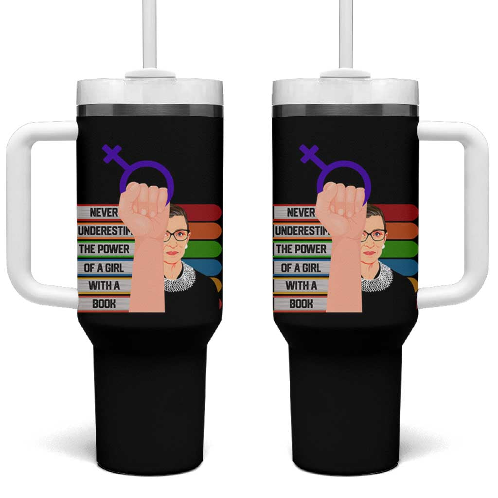 Feminist Tumbler With Handle Never Underestimate The Power Of A Girl With A Book RBG