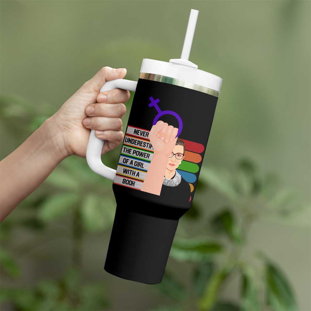 Feminist Tumbler With Handle Never Underestimate The Power Of A Girl With A Book RBG